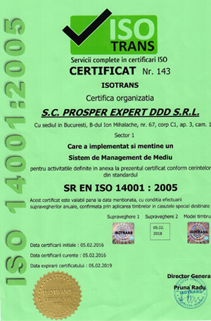 Certificat ISO 14001:2005 — Sistem de Management de Mediu