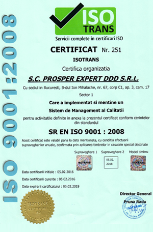 Certificat ISO 9001:2008 — Sistem de Management al Calității